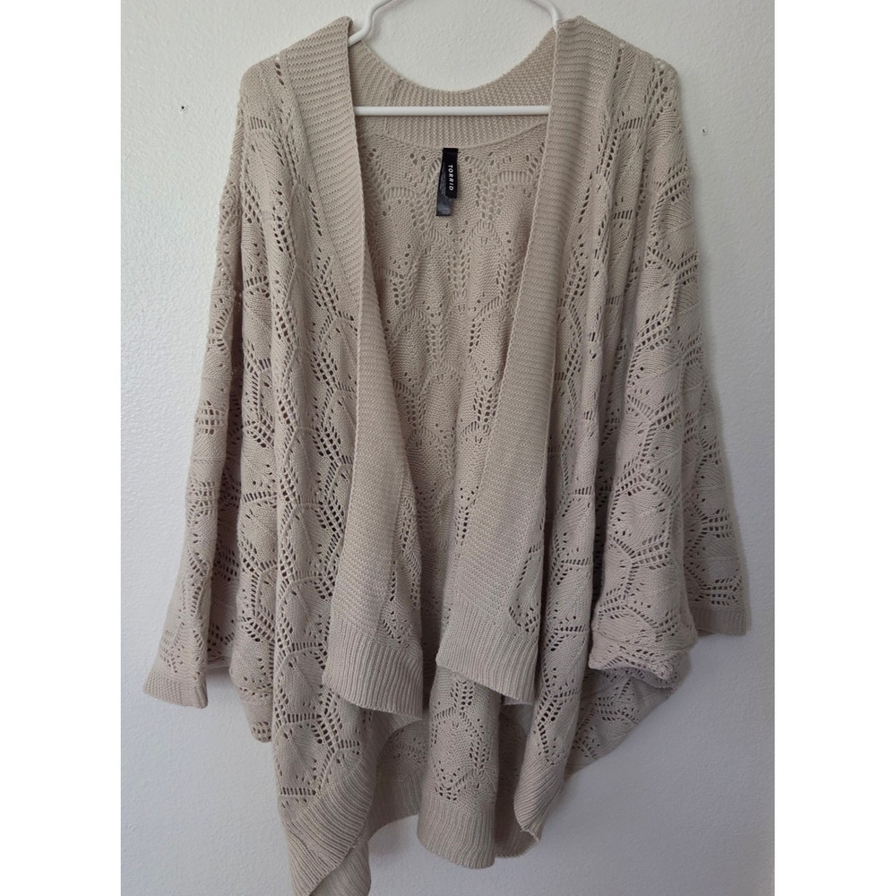 Torrid Women Size 1/2 Pointelle Open Stitch Knit Batwing Cardigan Sweater Beige